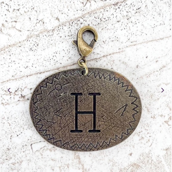 Boho “ H “ Bronze Oval Letter H Charm - Picture 1 of 3